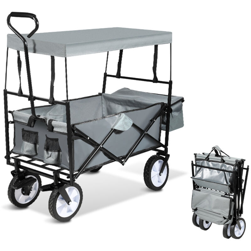 foto del prodotto swanew carrello a mano pieghevole con tetto carrello da trasporto carrello pieghevole carrello per attrezzature ripiegabile fino a 80 kg grigio