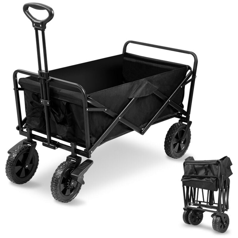 foto del prodotto swanew carrello da giardino pieghevole con 4 ruote carico di trasporto 100kg carrello da spiaggia pieghevole carrello di trasporto a mano nero