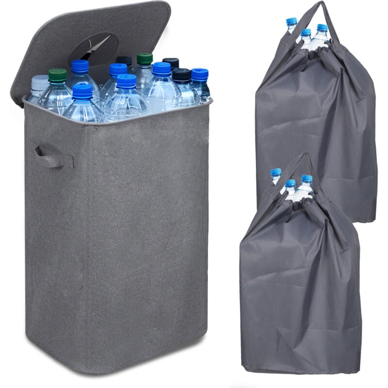 foto del prodotto swanew cestino per il riciclaggio 100l cestino per cucina con coperchio, cestino con 2 sacchi per il trasporto grigio