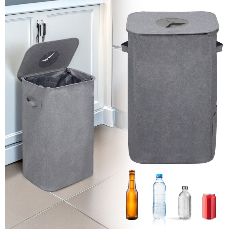 foto del prodotto swanew cestino per il riciclaggio 100l cestino per cucina con coperchio, cestino con 2 sacchi per il trasporto grigio