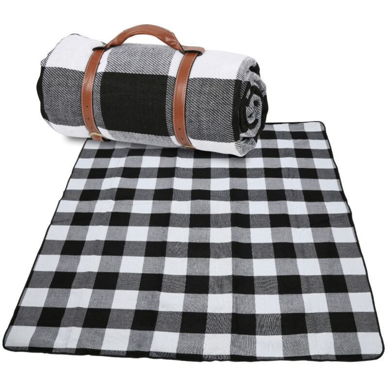 foto del prodotto swanew coperta da picnic 200x200 cm, tappeto impermeabile per esterni, portatile, per il campeggio e la spiaggia,motivo a quadri bianchi e neri