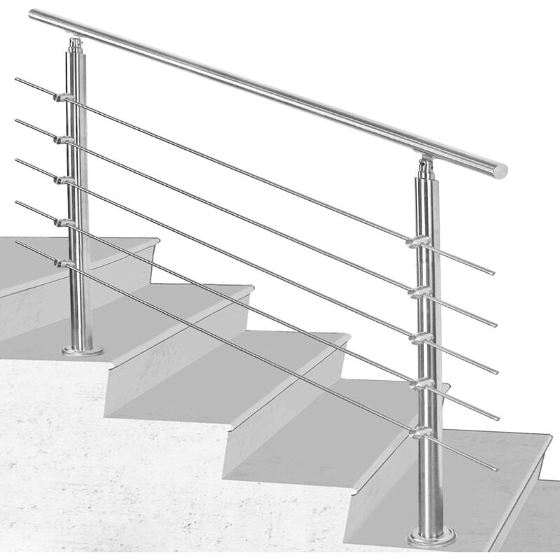 foto del prodotto swanew corrimano acciaio inox ringhiera con kit di installazione.passamano per interni o esterni.100x4.2x106.5cm 5 traverse