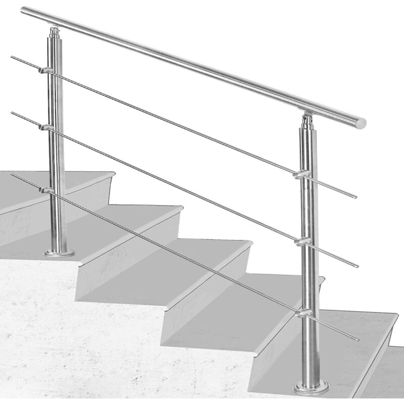 foto del prodotto swanew corrimano acciaio inox ringhiera con kit di installazione.passamano per interni o esterni.120x4.2x106.5cm 3 traverse