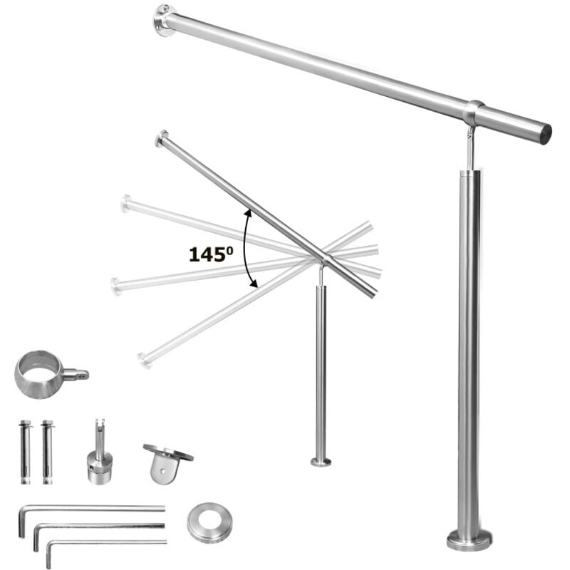 foto del prodotto swanew corrimano in acciaio inox per scale esterne/interne angolo regolabile per il montaggio a parete 100 cm