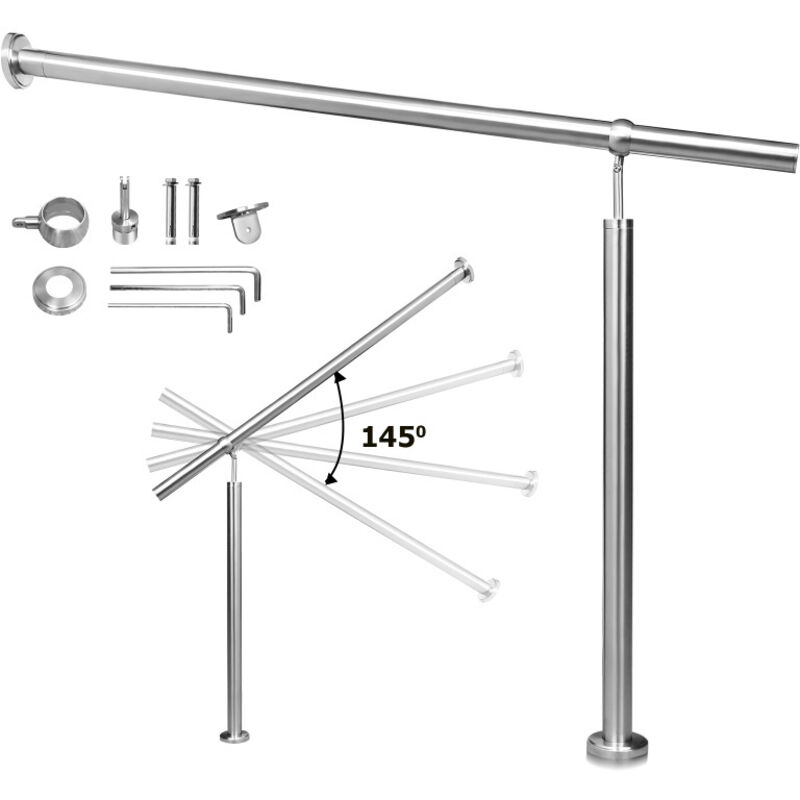 foto del prodotto swanew corrimano in acciaio inox per scale esterne/interne angolo regolabile per il montaggio a parete 150 cm