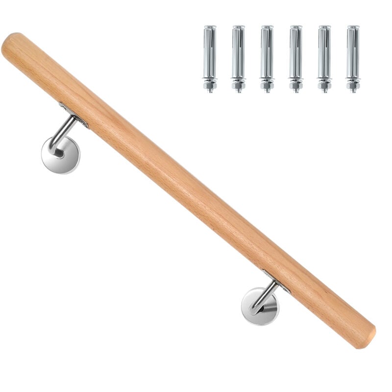 foto del prodotto swanew corrimano in faggio 80cm supporto per balaustra con supporto angolato