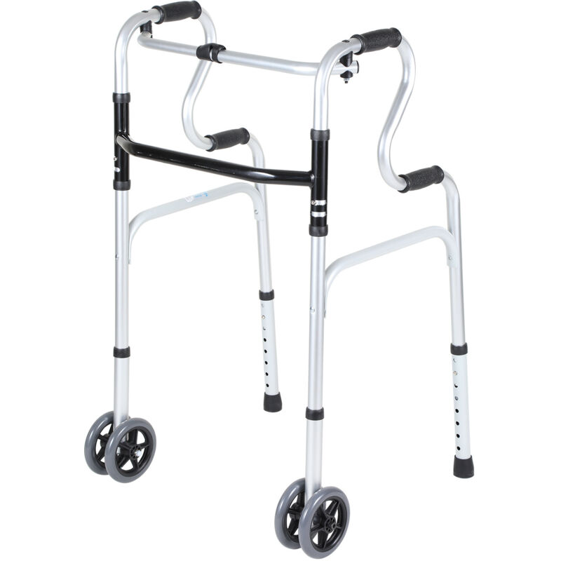 foto del prodotto swanew deambulatore ad altezza fissa e regolabile. 2 ruote pieghevoli. struttura di deambulazione in alluminio. doppio bracciolo. anziani