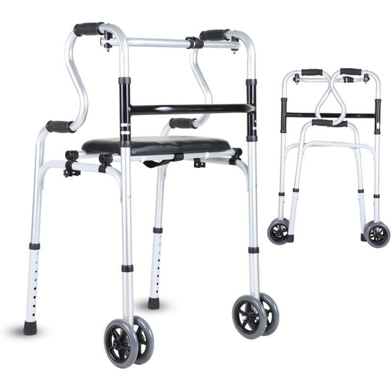 foto del prodotto swanew deambulatore pieghevole a 2 ruote. telaio di deambulazione. altezza regolabile. alluminio leggero. fisso e regolabile