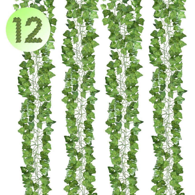 foto del prodotto swanew edera finta. pianta artificiale edera rampicante ghirlanda 12 pezzi. edera artificiale da esterno. pianta artificiale edera finta per festa
