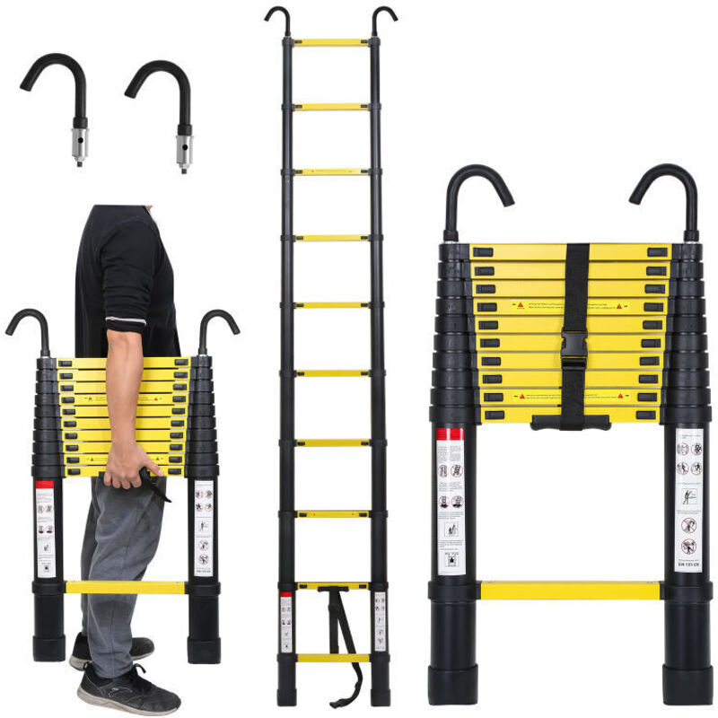 foto del prodotto swanew escalera telesc pica con gancho escalera de tijera negro amarillo port til plegable 3.2m