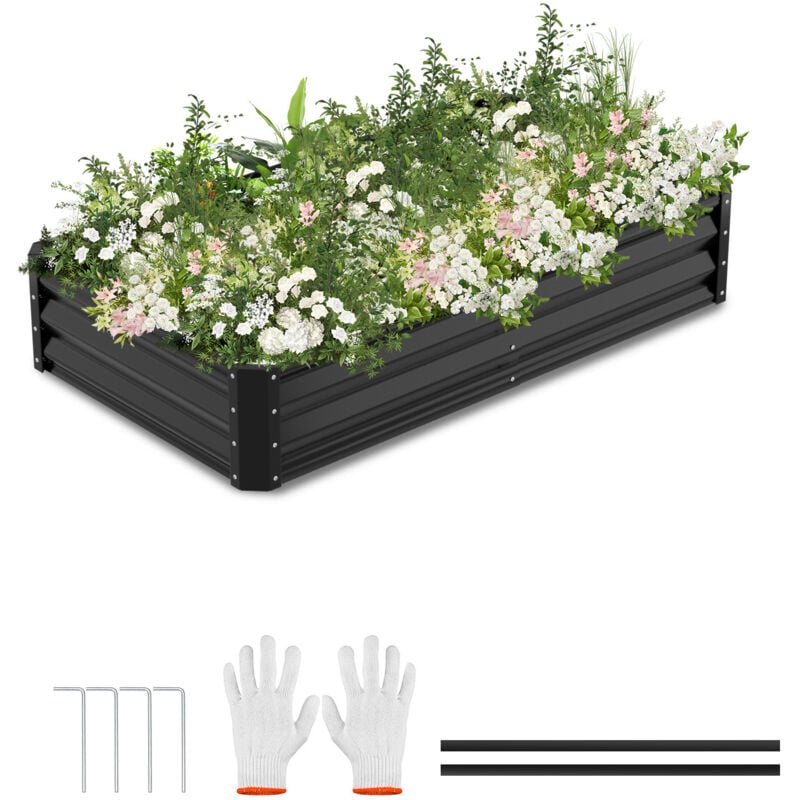 foto del prodotto swanew fioriera rialzata 160x90x30 cm vaso da giardino in metallo zincato con base aperta per la coltivazione di ortaggi, fiori, erbe e piante grasse