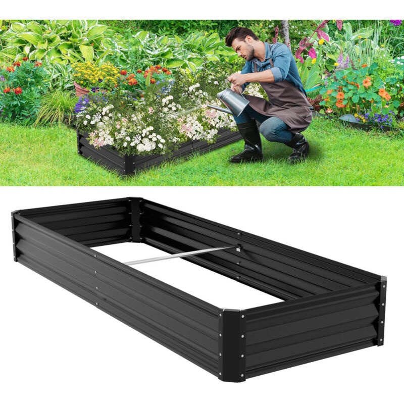 foto del prodotto swanew fioriera rialzata 240x90x30 cm vaso da giardino in metallo zincato con base aperta per la coltivazione di ortaggi, fiori, erbe e piante grasse