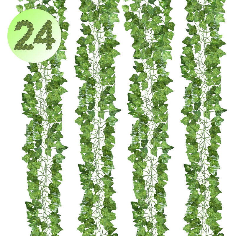 foto del prodotto swanew foglie di edera finte 24 pezzi edera artificiale ghirlanda di edera di seta verde da appendere pianta rampicante per feste matrimoni