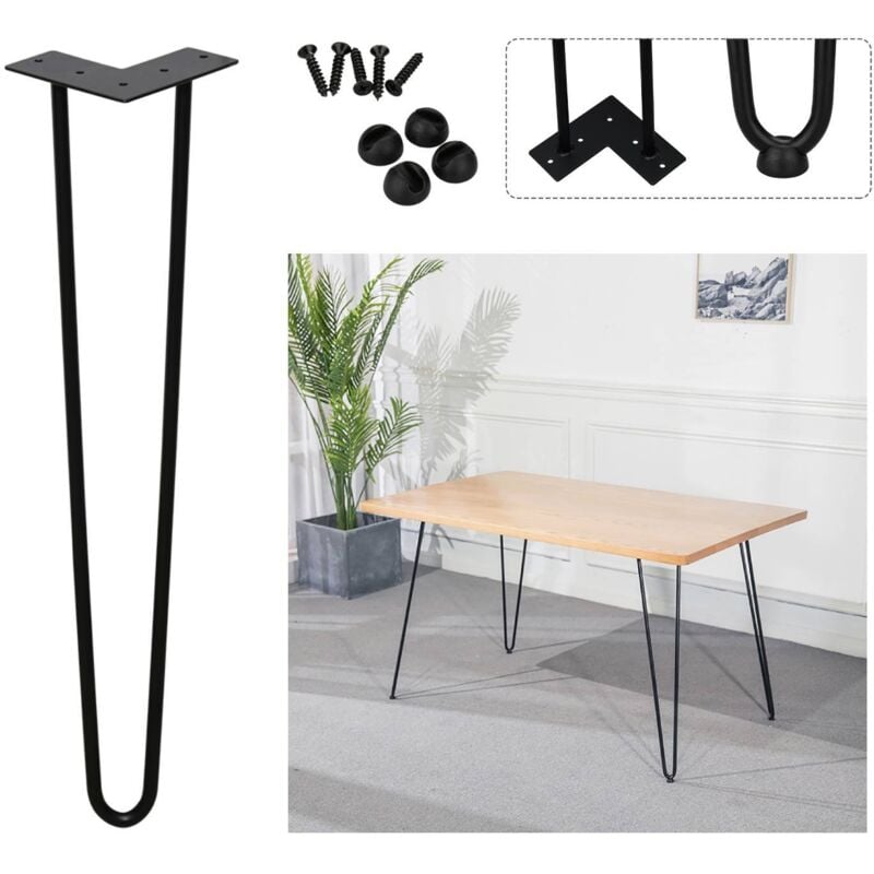 foto del prodotto swanew gambe da tavolo metallo a 4 pezzi da 4 pezzi black table pince tavolo tavolo osso 12 mm. gambe a forcina in acciaio. gamba a 3 bombe. 20 cm