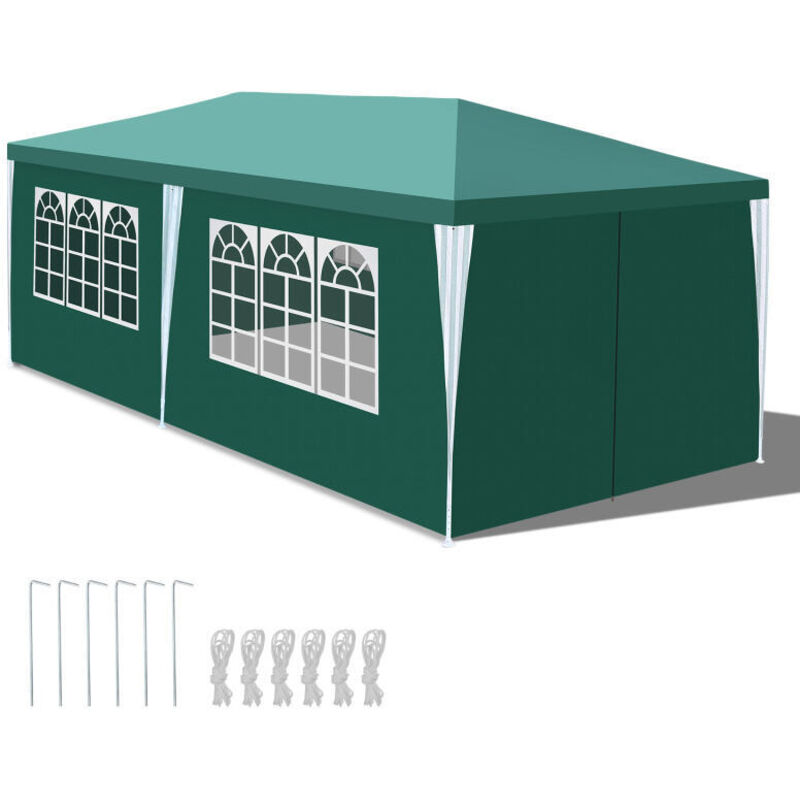 foto del prodotto swanew gazebo camping grande tendone o pergolato gazebo ricevimenti con pannelli laterali rimovibili finestre tenda per feste verde 3x6m