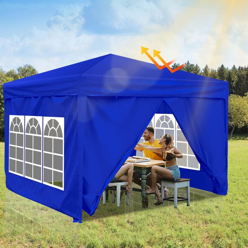 foto del prodotto swanew gazebo da giardino, tenda impermeabile per feste, pergola, barnum pieghevole 3x3m blu