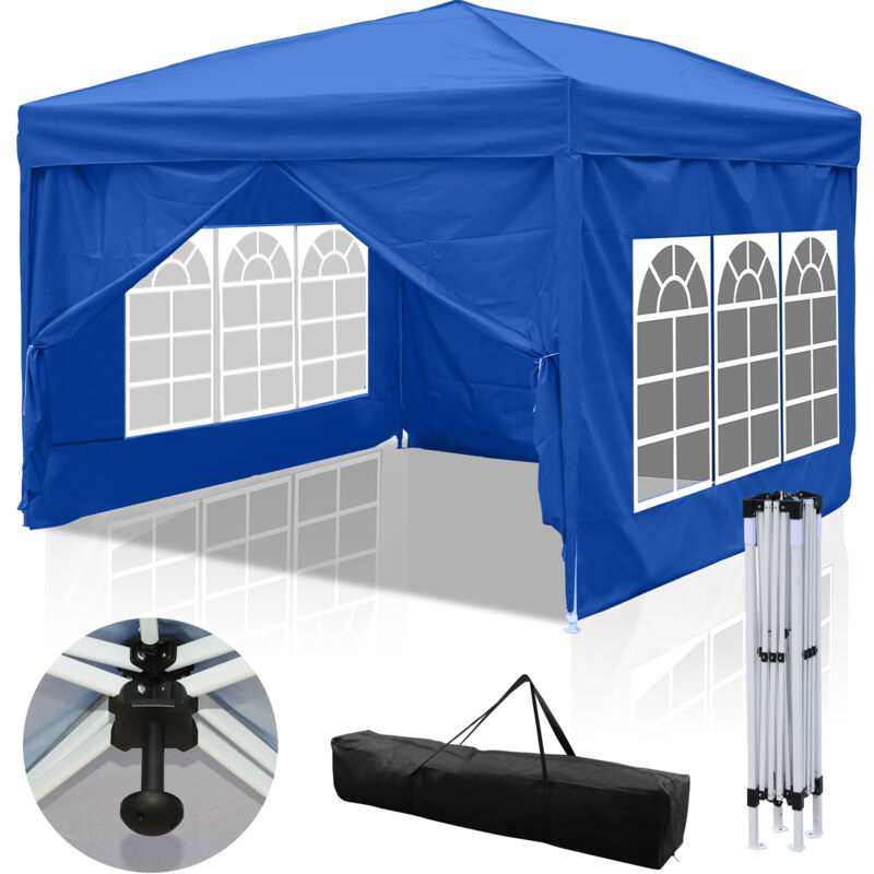 foto del prodotto swanew gazebo da giardino tenda pieghevole protezione solare uv 50 tenda pieghevole pop up con pareti blu 3x3m