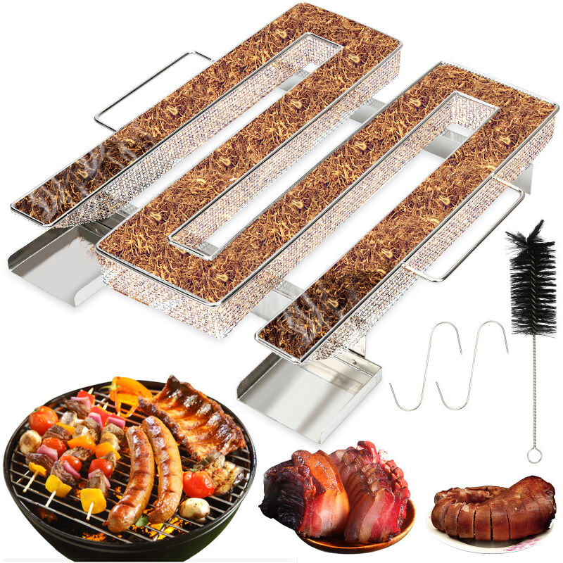 foto del prodotto swanew generatore di fumo freddo 22,5 17,5 4,5 cm cestello in rete per barbecue affumicato in acciaio inossidabile a forma di m argento 