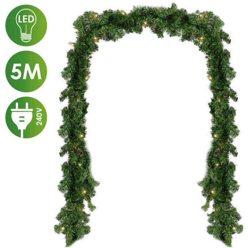 foto del prodotto swanew ghirlanda di natale da 5 m con ghirlanda di pino illuminazione 100 a led. ghirlanda natalizia decorazione di natale per dentro e fuori. bianco