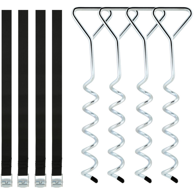 foto del prodotto swanew kit di ancoraggio a pavimento 4 pezzi per trampolino. altalena. ancoraggio a spirale con cinghie. ancoraggi per trampolino. ancoraggio in