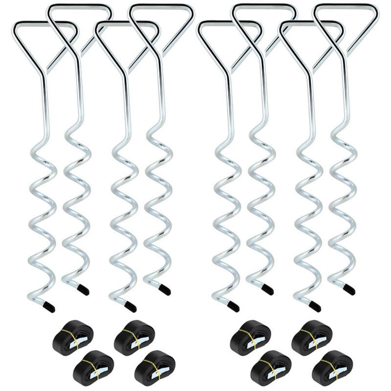 foto del prodotto swanew kit di ancoraggio a pavimento da 8 pezzi per trampolino. altalena. ancoraggi a spirale con cinghie. ancoraggi per trampolino. ancoraggi in