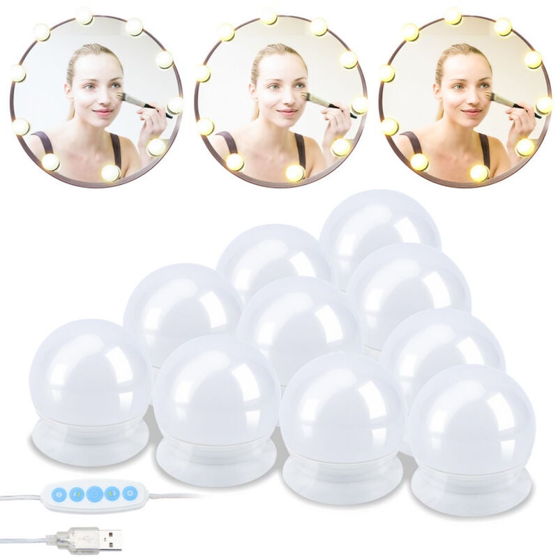 foto del prodotto swanew lampada da specchio per trucco, 10 lampadine per tavolo da trucco usb con interruttore, 3 colori, bianco, con adattatore 10w