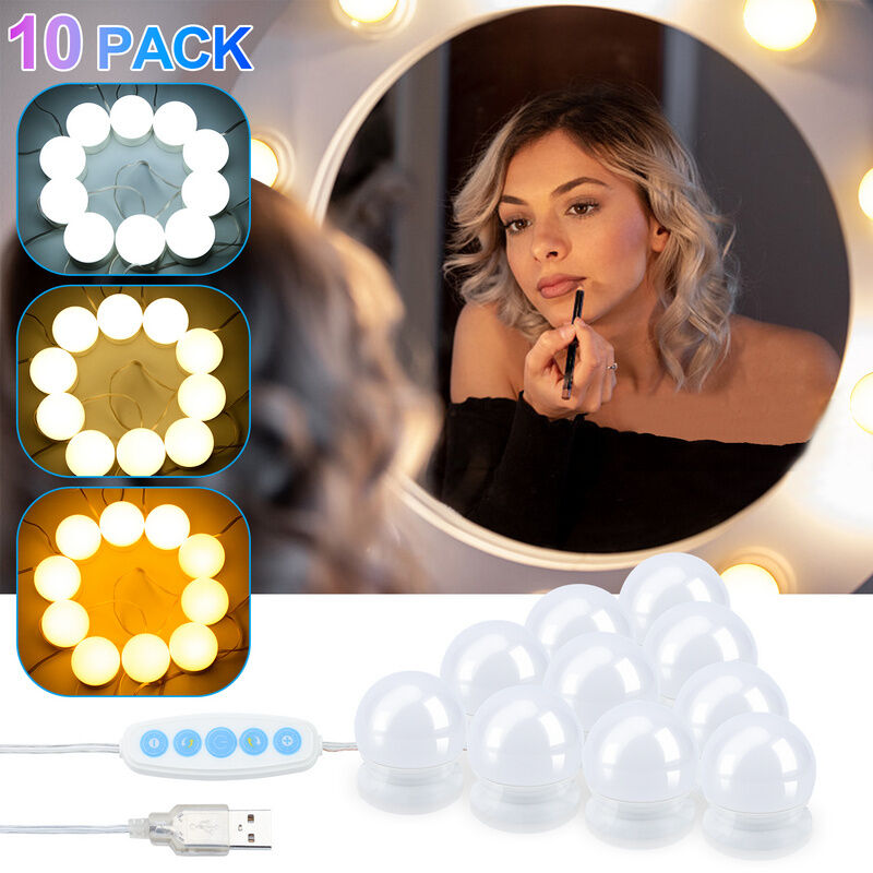 foto del prodotto swanew lampada da specchio per trucco, 10 lampadine per tavolo da trucco usb con interruttore, 3 colori, bianco, con adattatore 10w