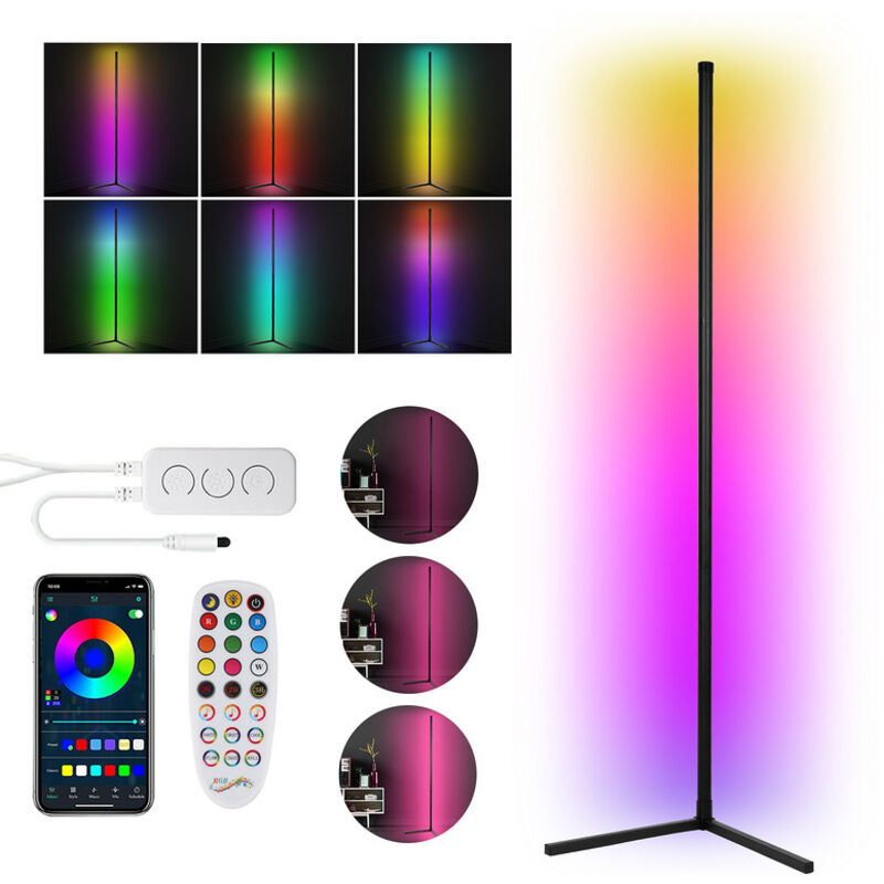 foto del prodotto swanew lampada da terra a led 156cm rgb led lampada da terra moderna per soggiorno ad angolo con telecomando e illuminazione a led con controllo app