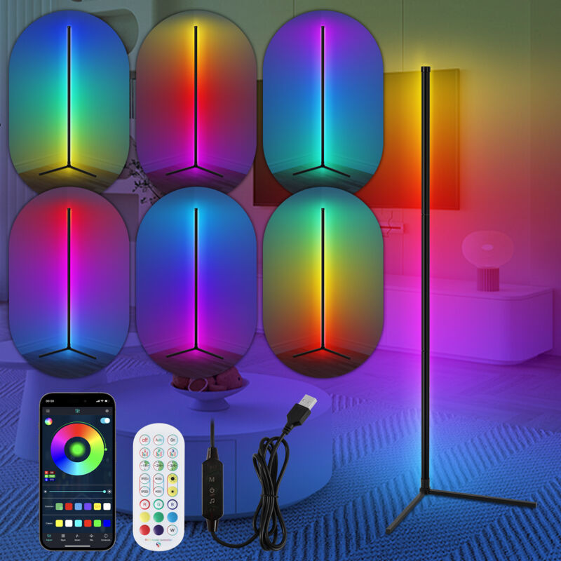 foto del prodotto swanew lampada da terra a led rgb music sync, lampada angolare dimmerabile per soggiorno con telecomando, lampada da terra, barra luminosa