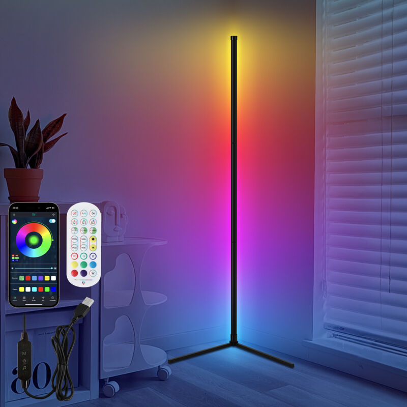 foto del prodotto swanew lampada da terra a led rgb music sync, lampada angolare dimmerabile per soggiorno con telecomando, lampada da terra, barra luminosa