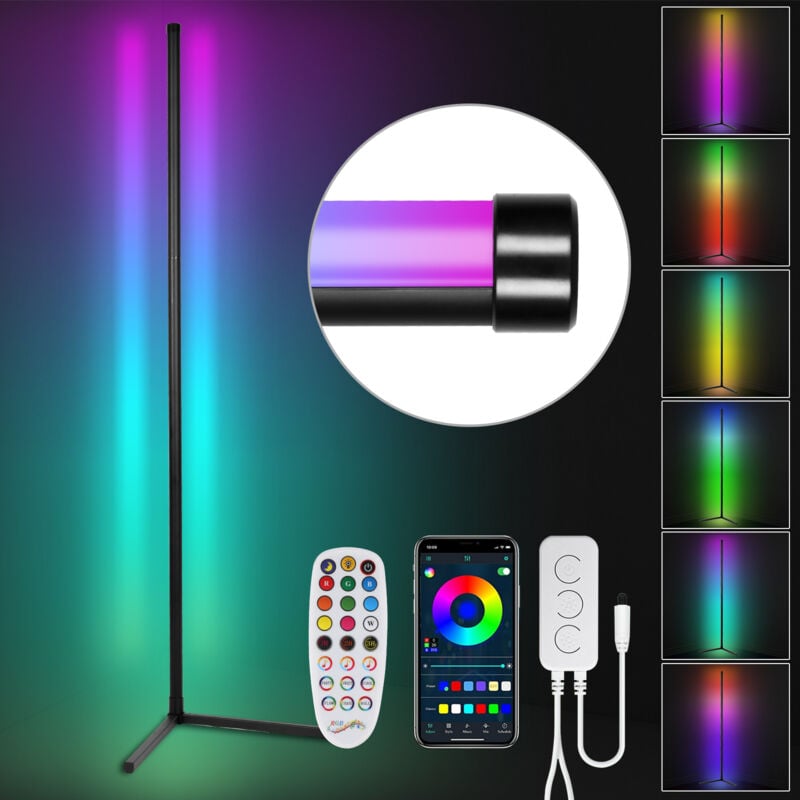 foto del prodotto swanew lampada da terra led rgb. lampada ad angolo a colori regolabili. con telecomando e controllo app. illuminazione led multicolore