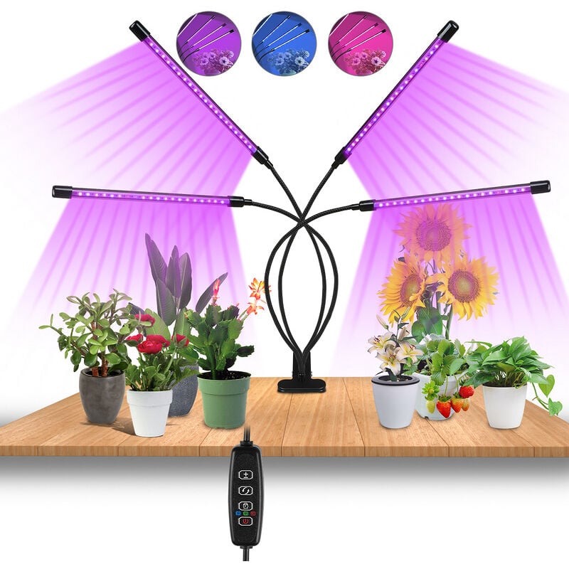 foto del prodotto swanew lampada per piante, lampada per crescita lampada per orticoltura a led per piante con lampada a 4 teste, crescita a spettro completo
