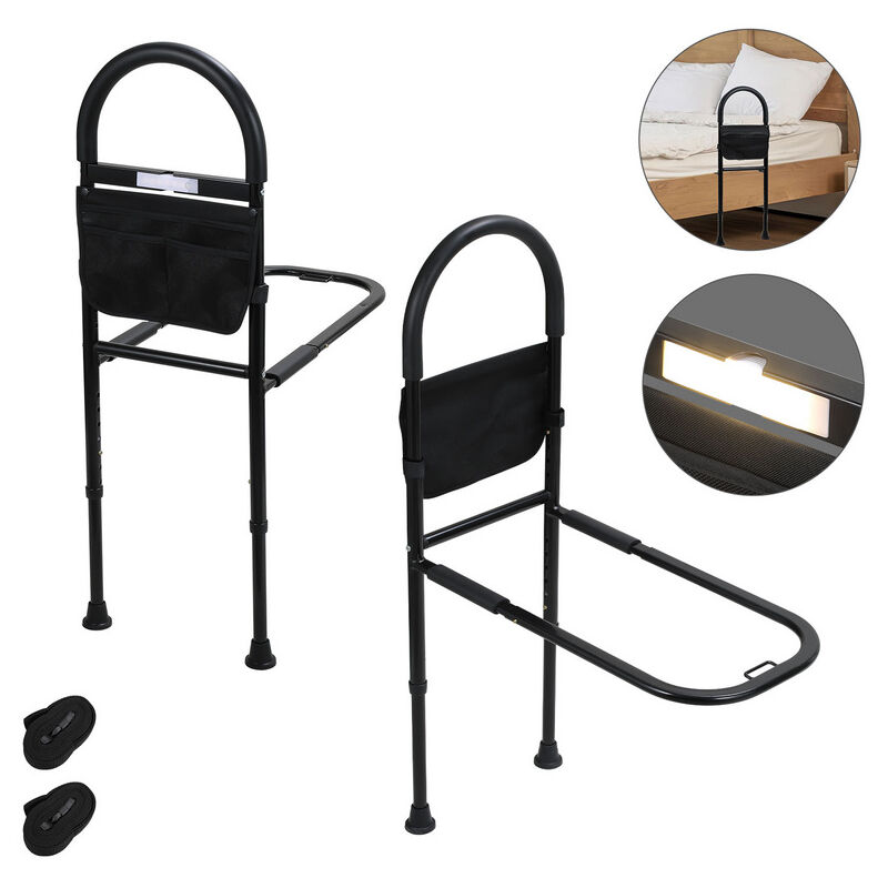 foto del prodotto swanew letto rising aid bed rail fall out guard con borsa di stoccaggio rimovibile altezza regolabile 80 104cm con led