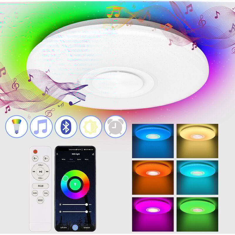 foto del prodotto swanew luci a soffitto a led da 36w con app per smartphone altoparlanti bluetooth. musica dimmerabile rgb temperatura per colore regolabile.