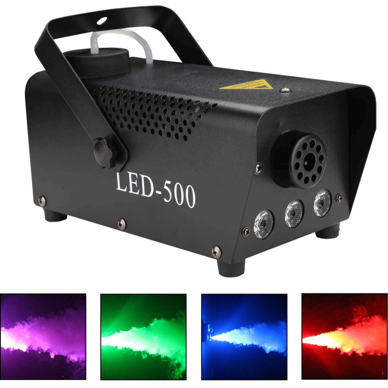 foto del prodotto swanew macchina del fumo da 500 watt con 3 led rgb nera. facile da trasportare. potente e compatta