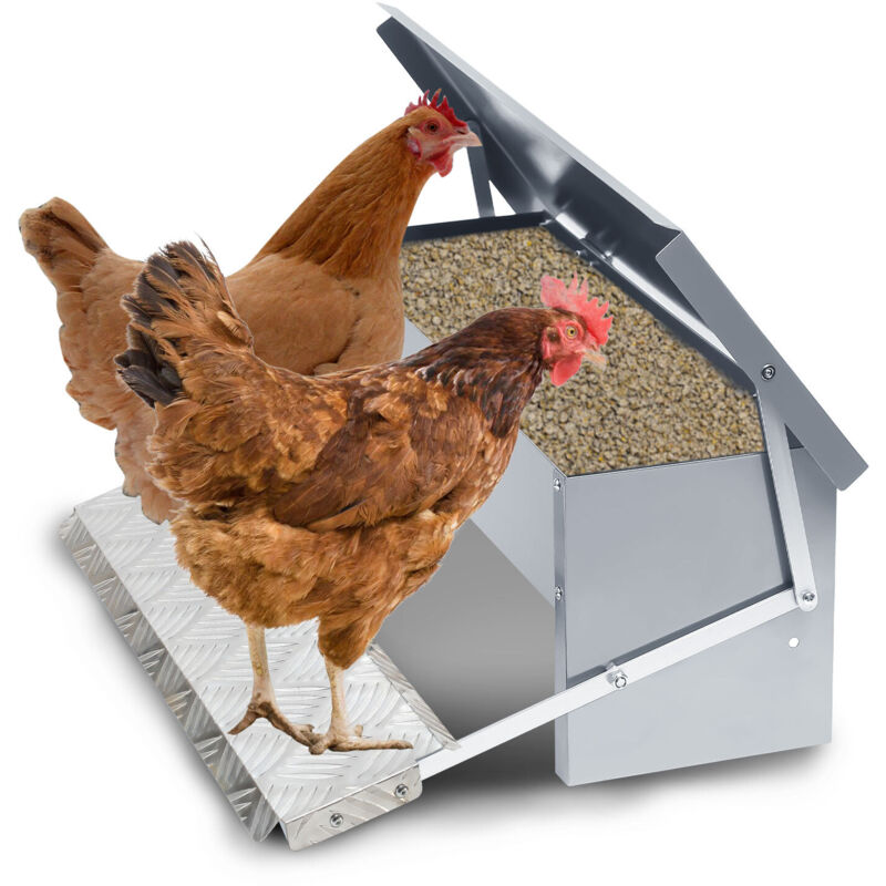 foto del prodotto swanew mangiatoia automatica per polli 5kg distributore in acciaio zincato con pedale di apertura automatica e coperchio impermeabile per pollame