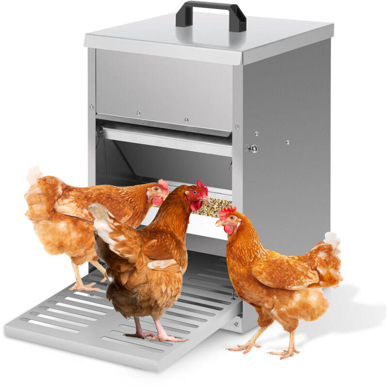 foto del prodotto swanew mangiatoia automatica per polli mangiatoia da 5kg con pedale, portello e coperchio impermeabile, per polli, anatre e tacchini 42x41x25 cm