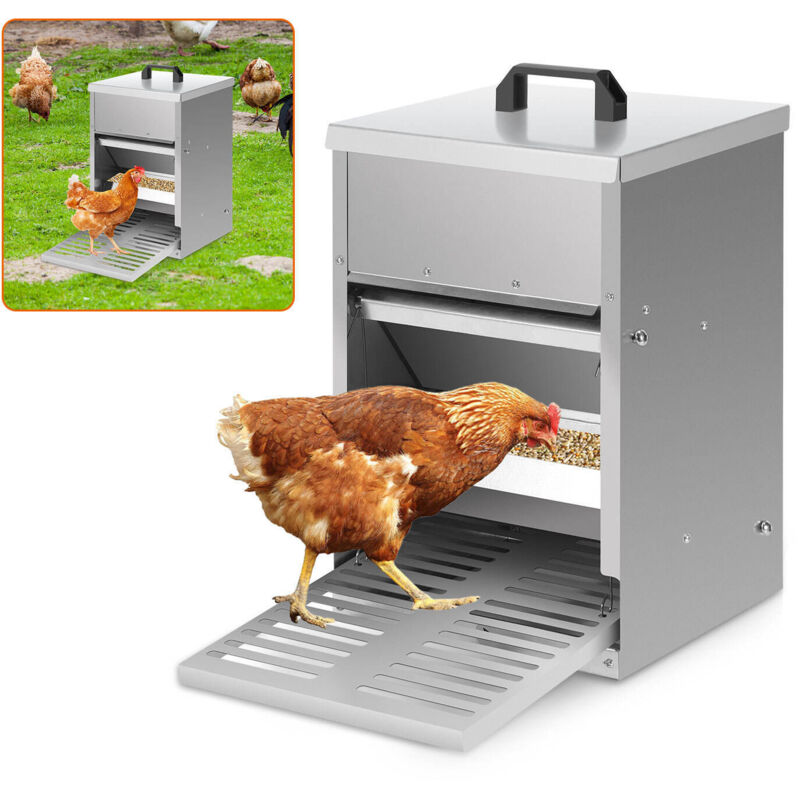 foto del prodotto swanew mangiatoia per polli in acciaio zincato mangiatoia automatica da 5 kg con pedale e protezione impermeabile per polli e altro pollame