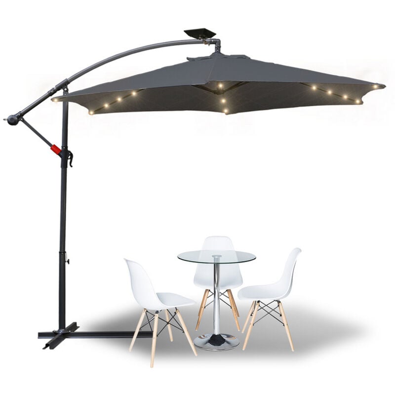 foto del prodotto swanew ombrellone 3,5 m con led ombrellone da giardino idrorepellente uv30 con manovella ombrellone da balcone, grigio