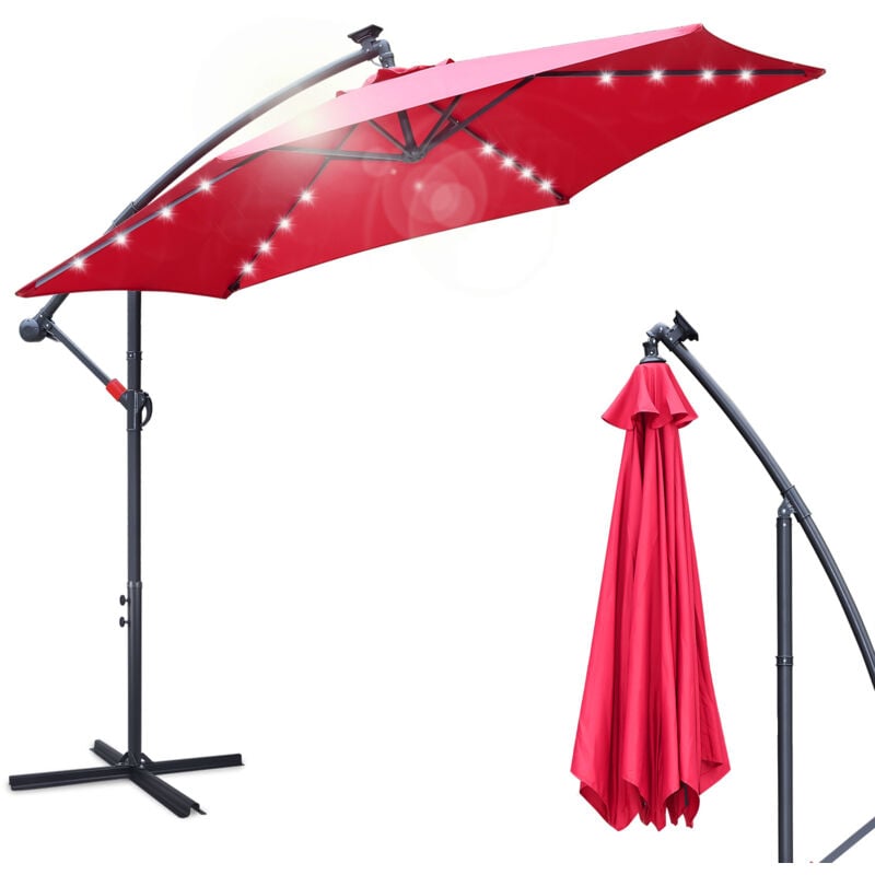 foto del prodotto swanew ombrellone 3m con led da giardino ombrellone idrorepellente uv30 con manovella ombrellone da balcone, rosso