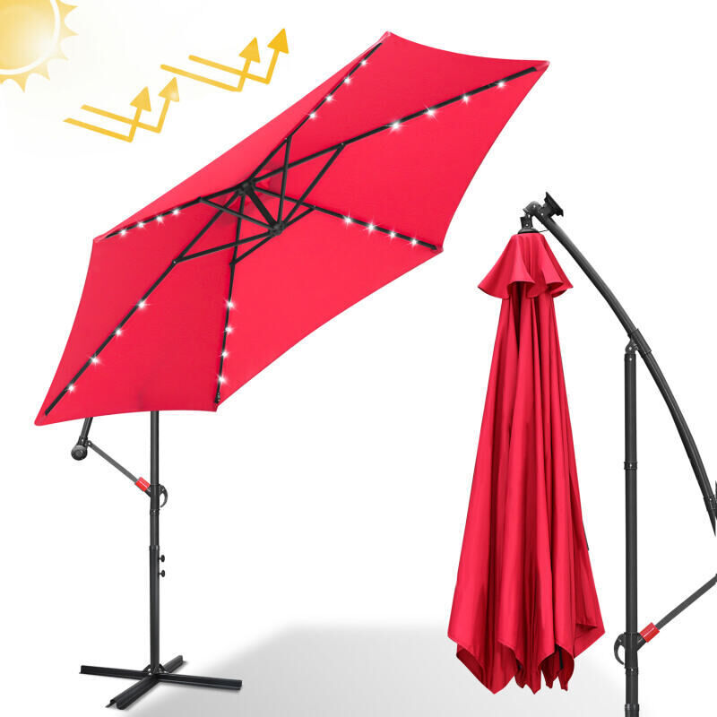 foto del prodotto swanew ombrellone a sbalzo 300 cm con led, protezione uv, manovella rosso
