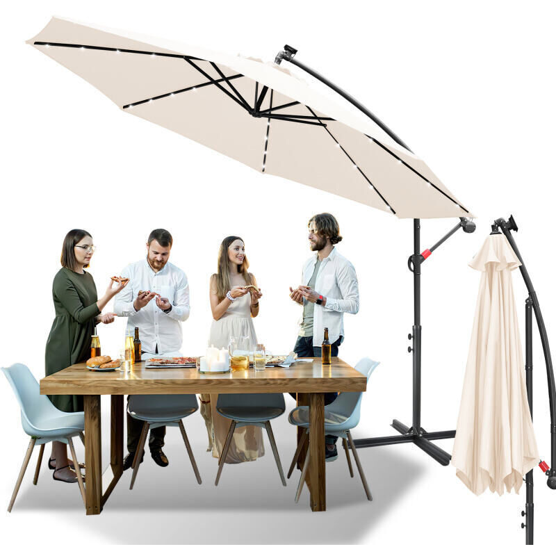 foto del prodotto swanew ombrellone a sbalzo 350 cm con led, protezione uv, manovella beige