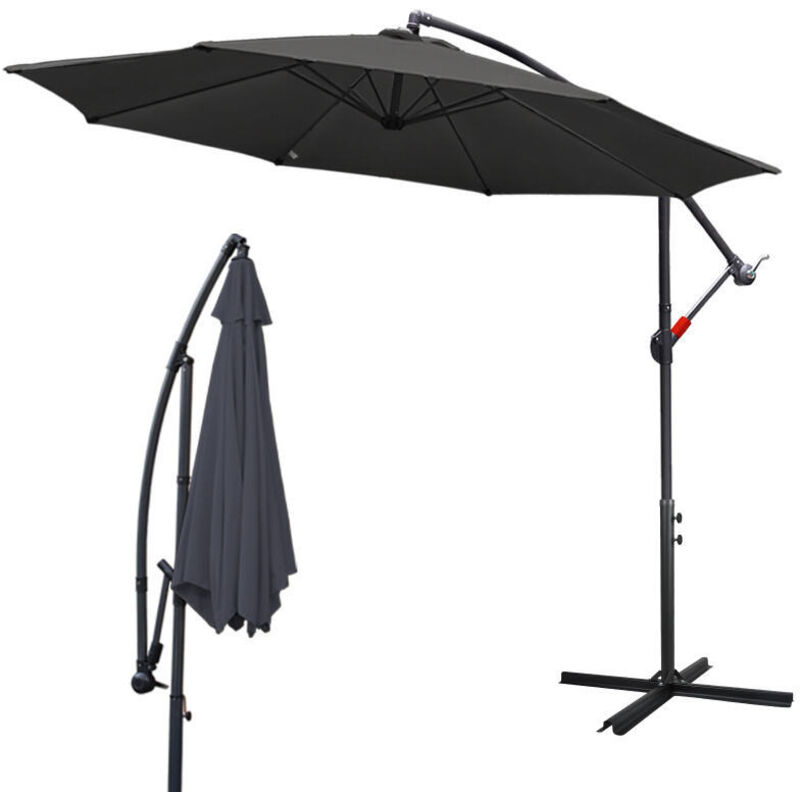 foto del prodotto swanew ombrellone a sbalzo ruotabile a 360 350cm ombrellone con manovella uv40 ombrellone da giardino ombrellone da mercato grigio