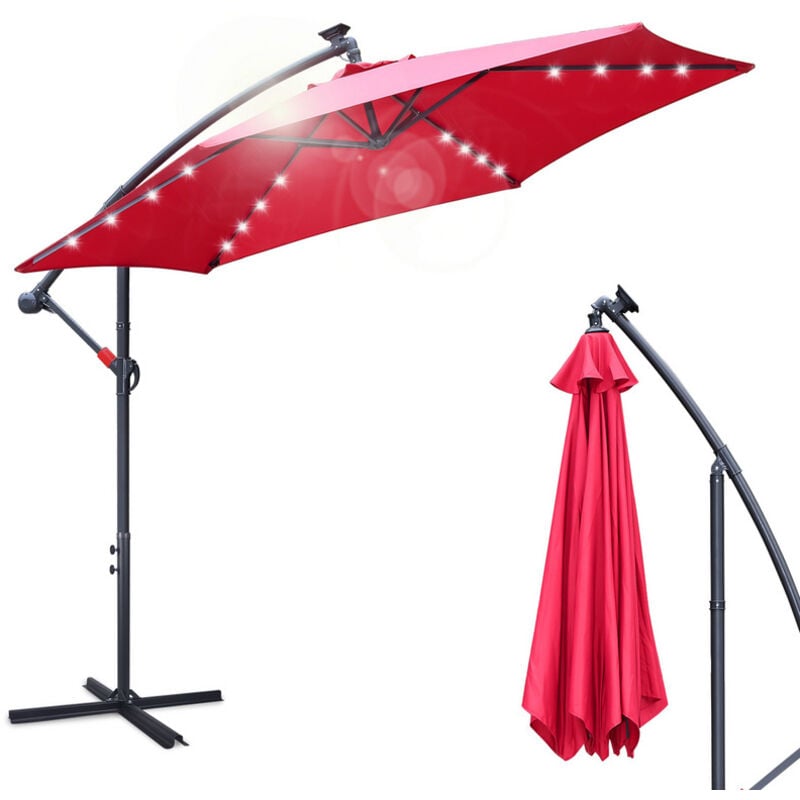 foto del prodotto swanew ombrellone con led 300 cm ombrellone da spiaggia ombrellone da giardino ombrellone da patio rotondo uv30 , rosso