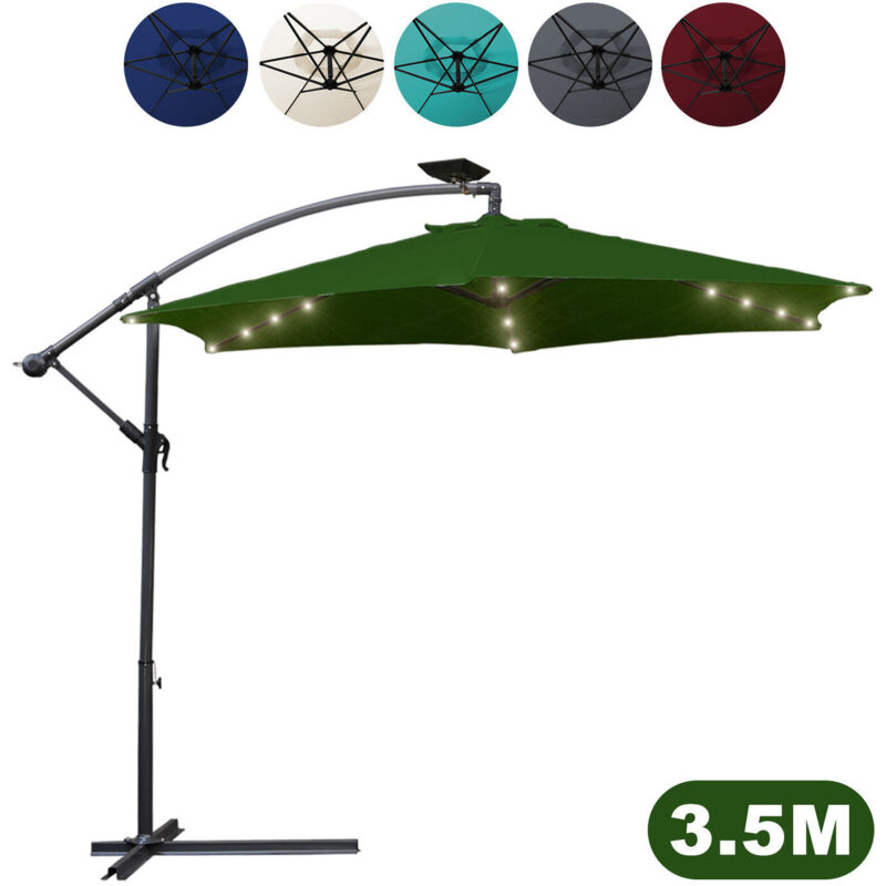 foto del prodotto swanew ombrellone con led 350 cm verde manovella protezione uv idrorepellente pieghevole ombrellone a sbalzo parasole