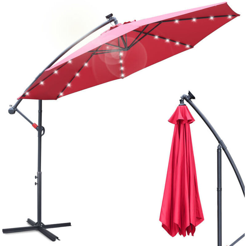 foto del prodotto swanew ombrellone con led, 350 x 350 cm, upf 30 , ruotabile a 360 , funzione inclinazione, idrorepellente, rosso