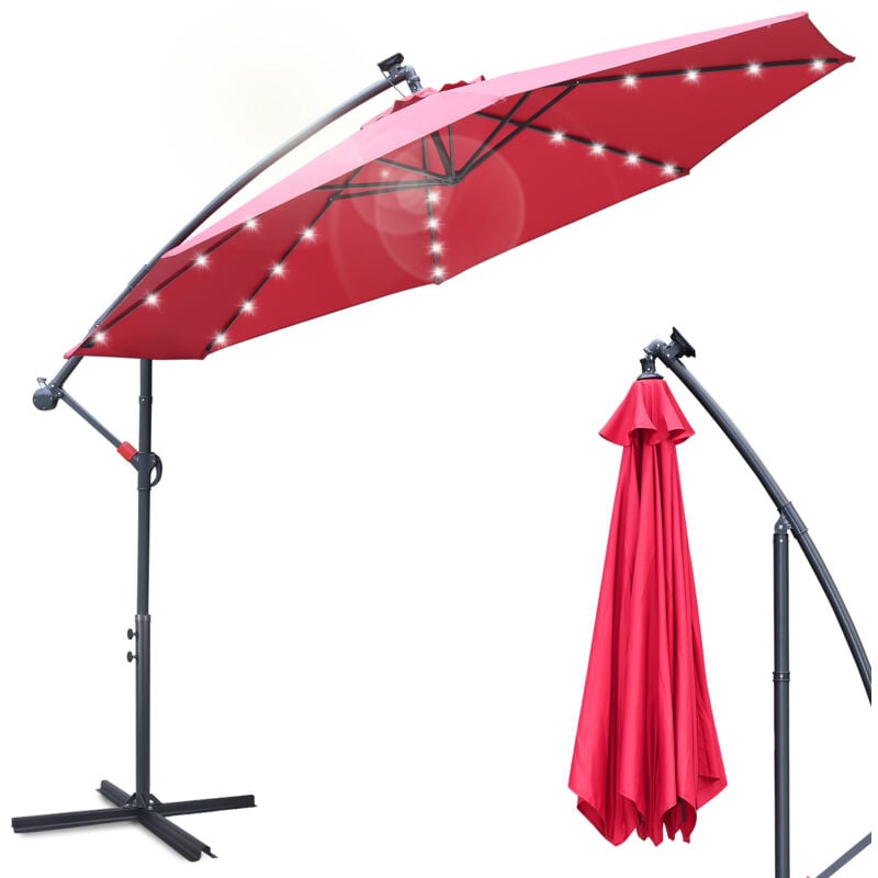 foto del prodotto swanew ombrellone con led con manovella resistente alle intemperie 350 cm x 350 cm acciaio poliestere rosso