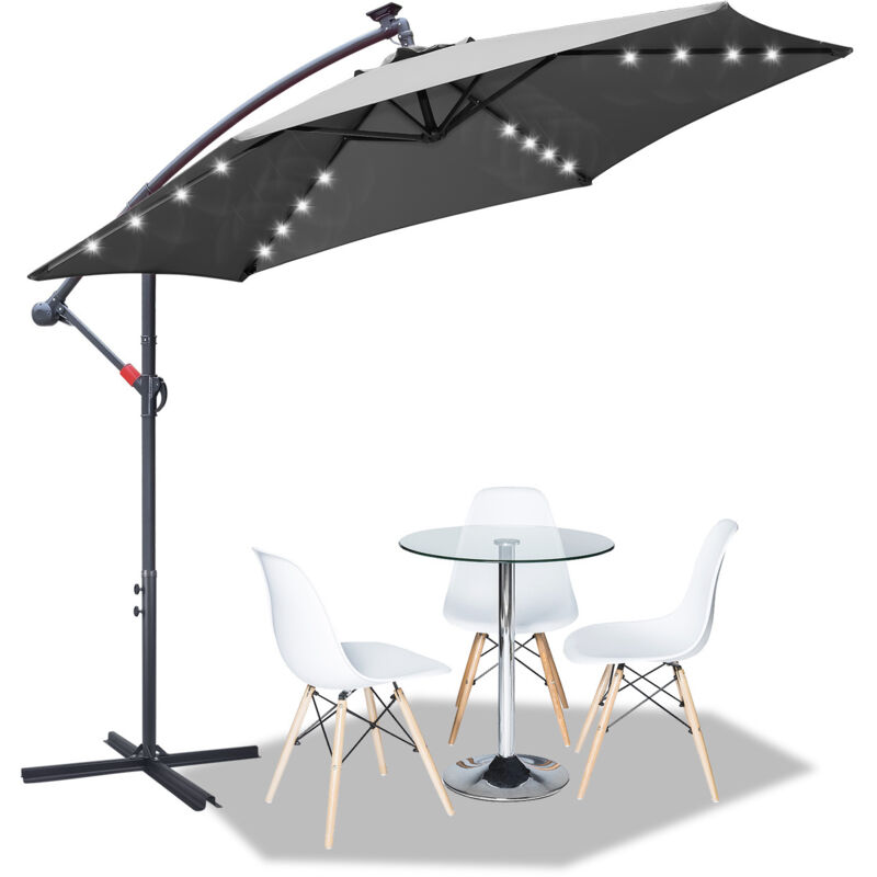 foto del prodotto swanew ombrellone con led ombrellone da giardino pieghevole ombrellone da spiaggia girevole a 360° idrorepellente grigio 350 x 350 cm