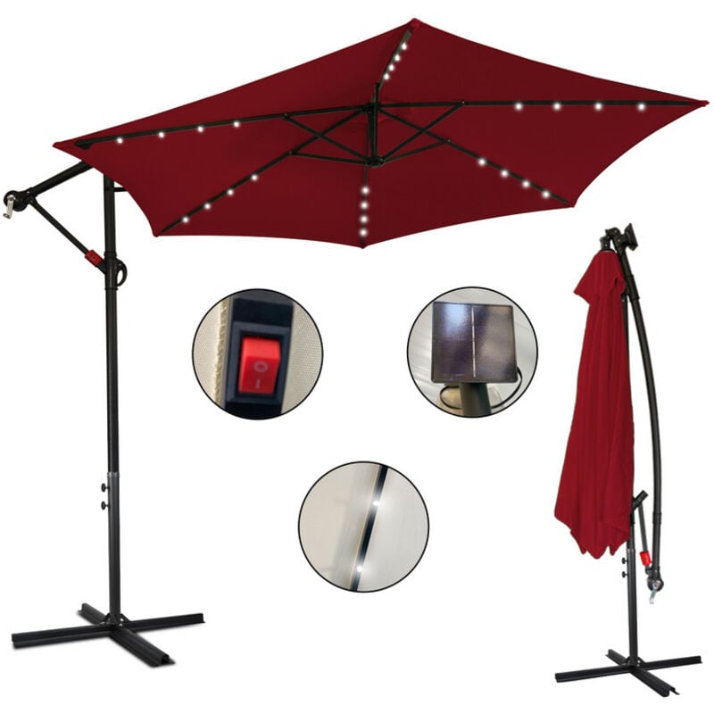 foto del prodotto swanew ombrellone con led ombrellone da giardino pieghevole ombrellone da spiaggia girevole a 360 idrorepellente rosso 350 x 350 cm