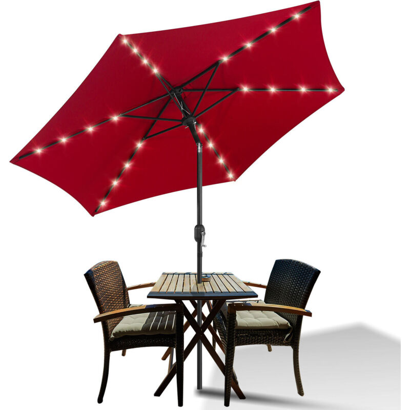 foto del prodotto swanew ombrellone da giardino solare a led dritto con protezione uv e funzione inclinabile 270cm rosso